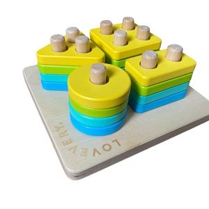 Lovevery sort and stack peg geometric puzzle - wooden Montessori inspired toy
